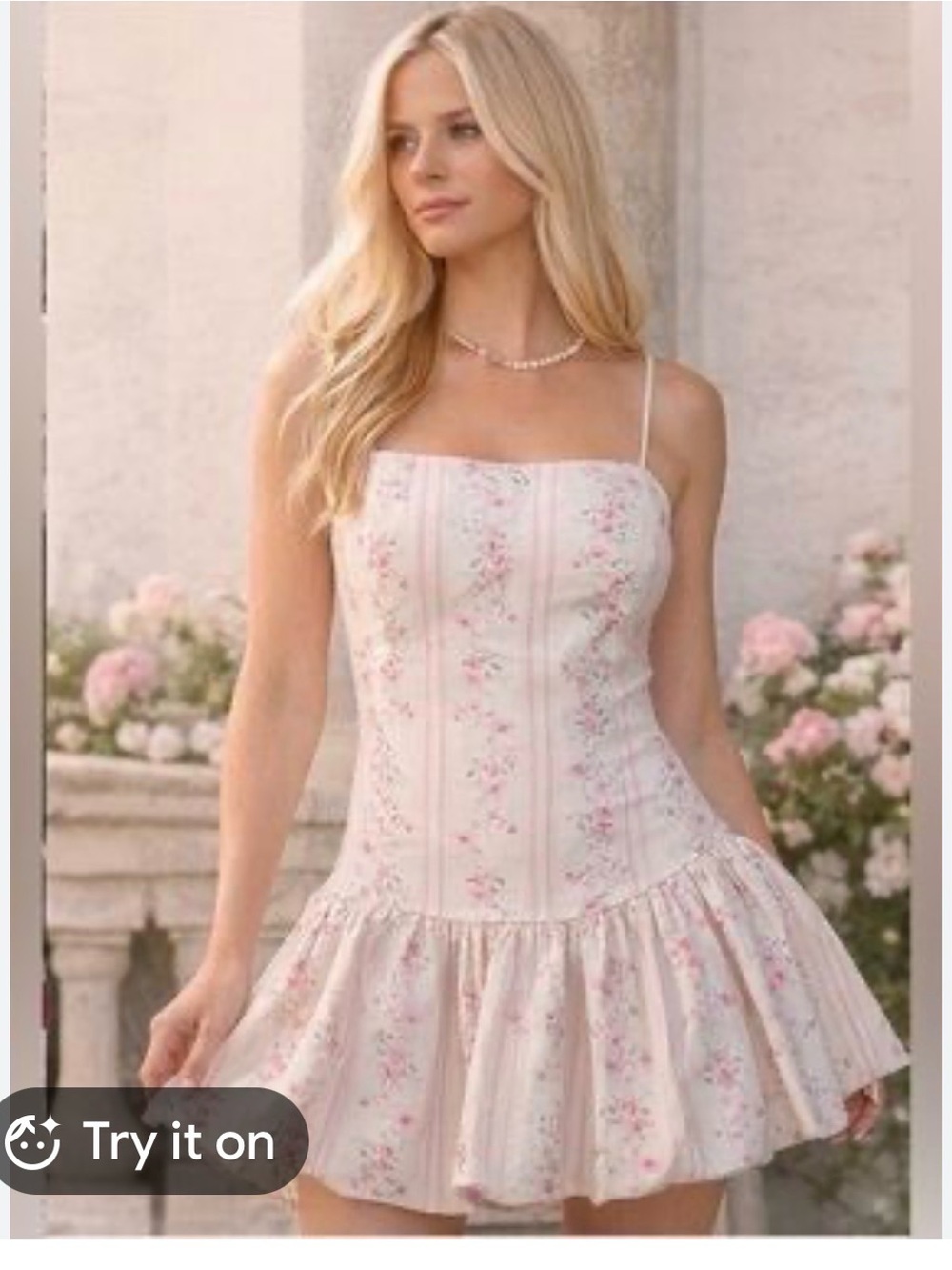 Floral Spaghetti-Strap Mini Dress in Blush Pink - Picture 1 of 11